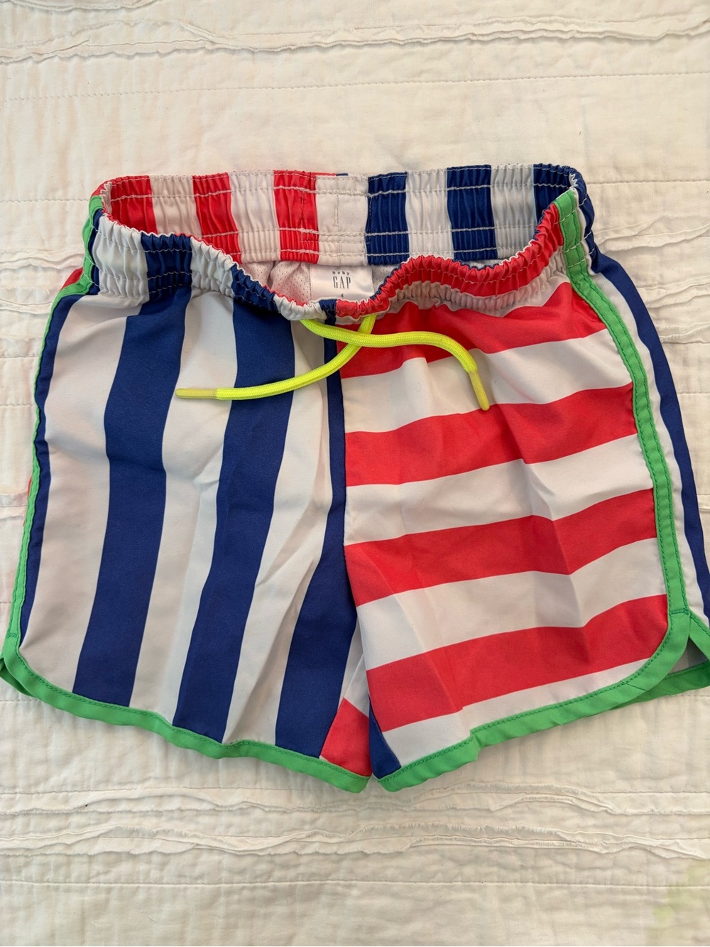 GAP Kids Red, Blue & Neon Green Striped Swim Shorts